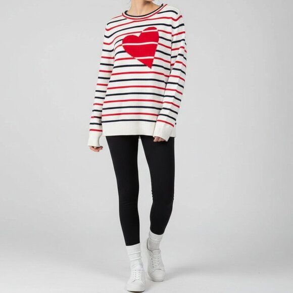 Nordstrom Sweaters - NWT Nordstrom 1901 Ivory Striped Red Heart Button Cute Knit Chunky Artsy Sweater